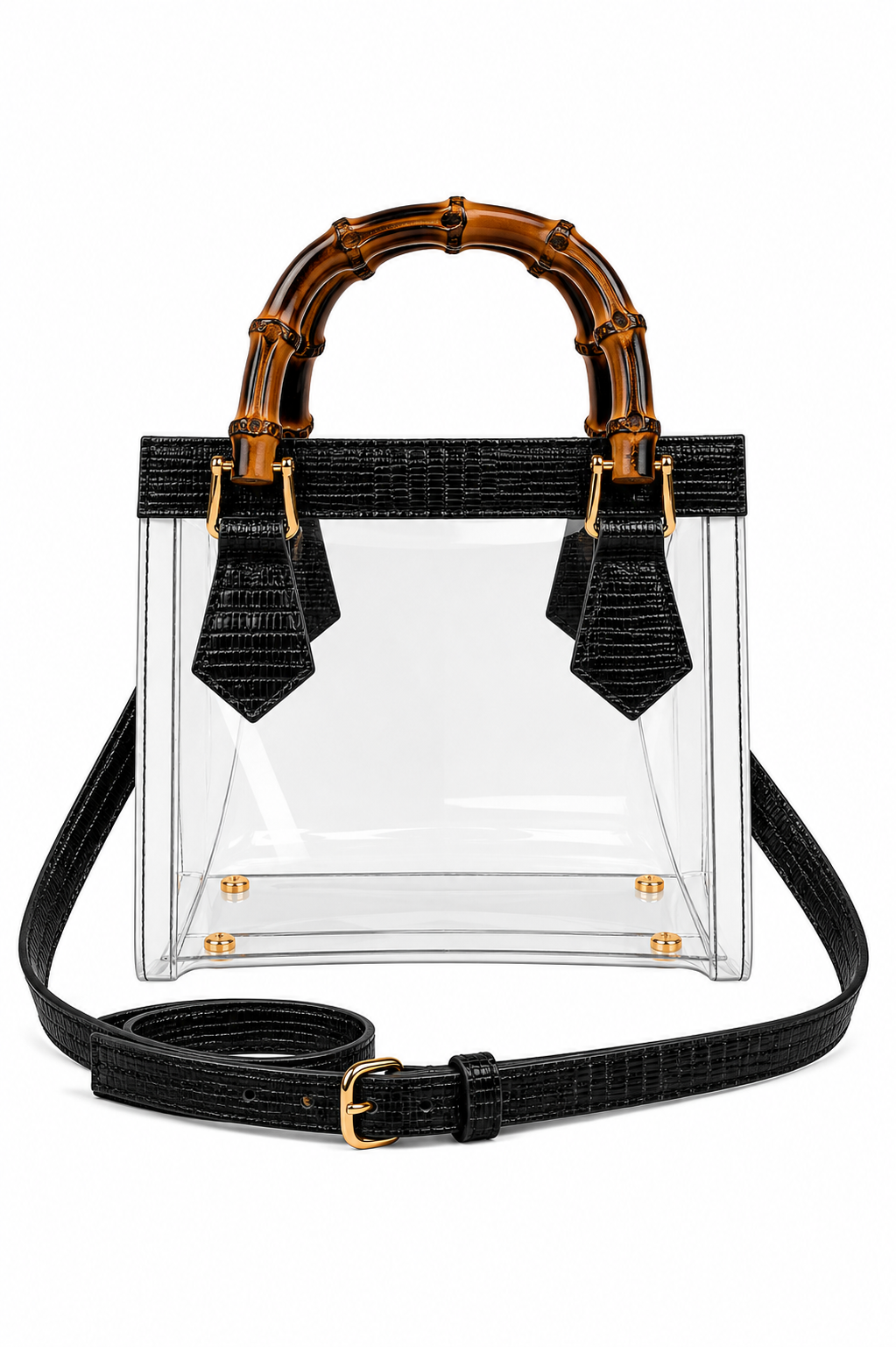 Gameday Luxe - Jules Bamboo Handle Clear Handbag: Brown
