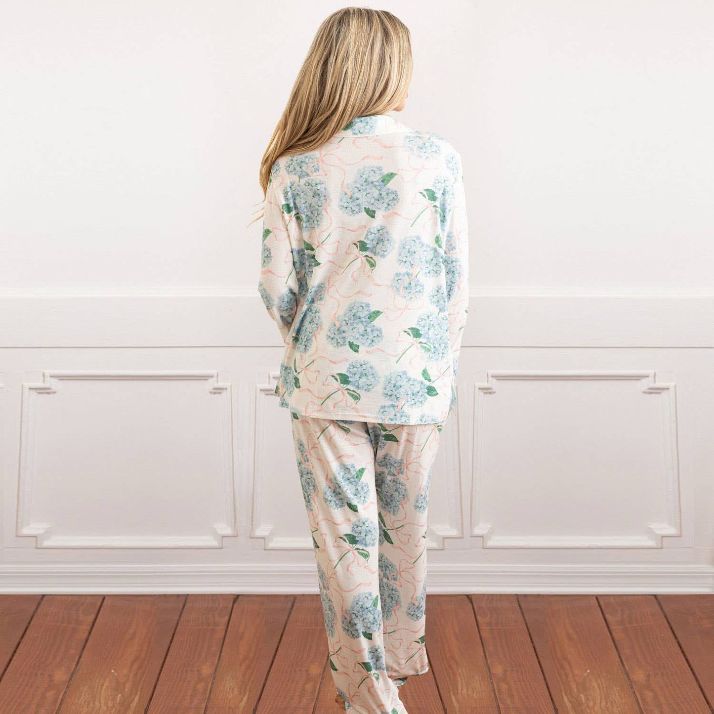 8 Oak Lane - Hydrangea Ribbons Luxe Long PJ Set: LG/XL