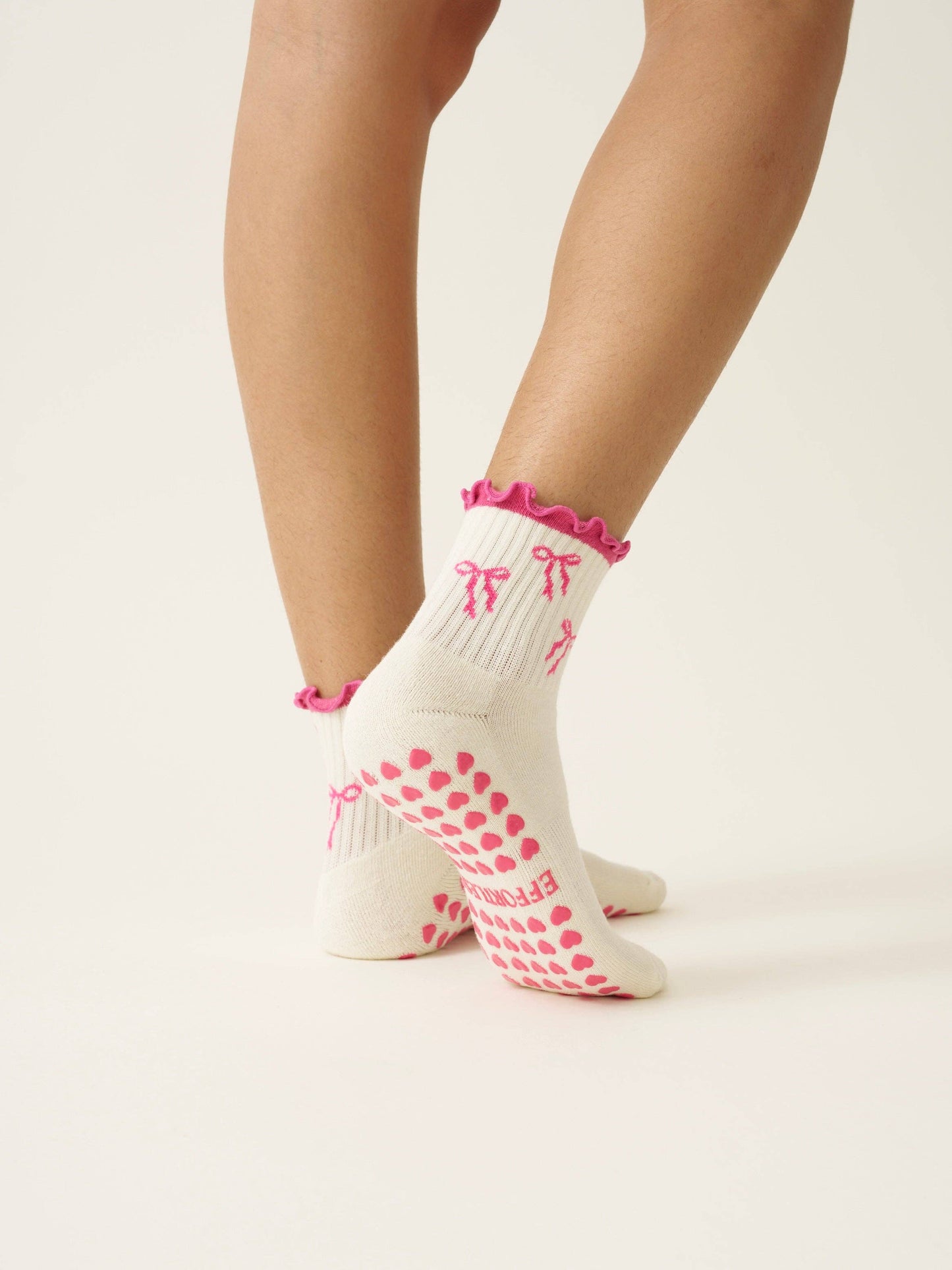 Hot Pink Bow Ruffle Grip Sock