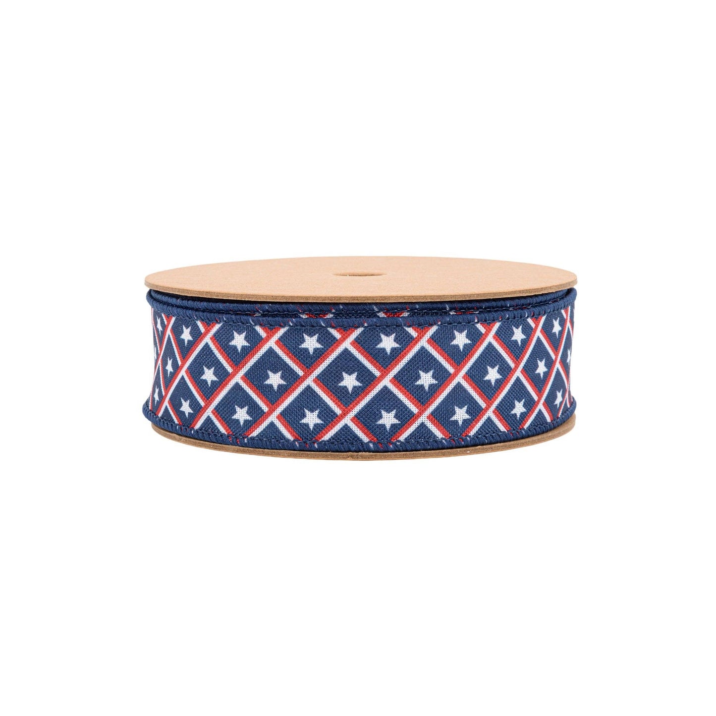 LA Ribbons Wholesale - 1 1/2" Wired Ribbon | Patriotic Diamond Stars/Plaid | 10 Yard Roll