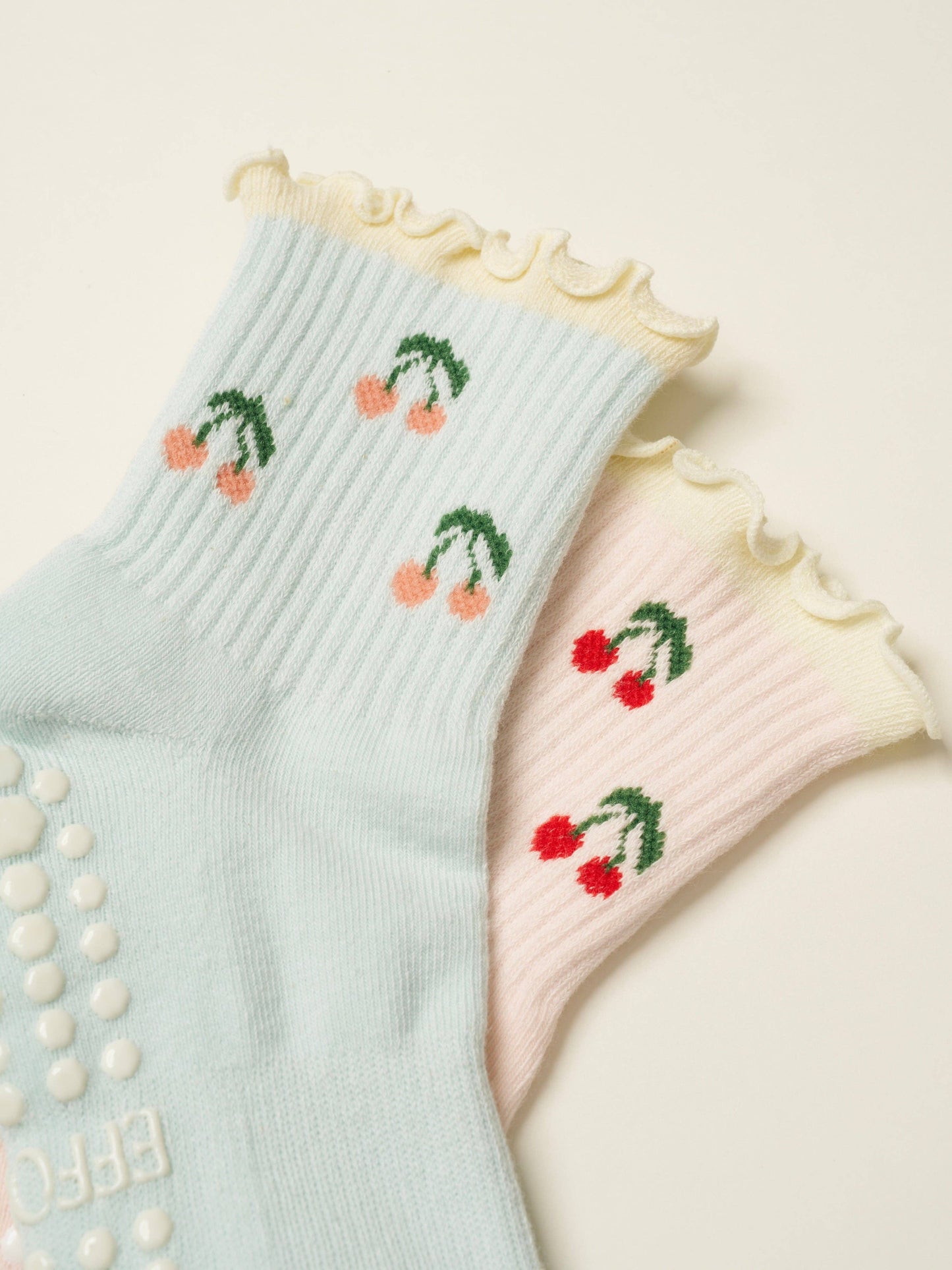 Effortless Club - 🍒 Cherry Ruffle Grip Sock [Baby Blue], Pilates Socks