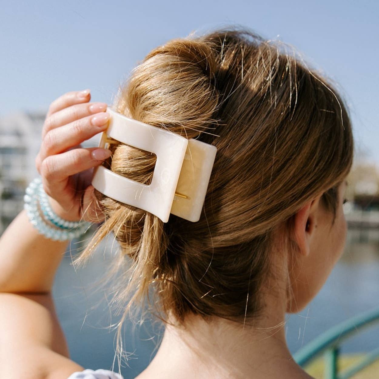 TELETIES - Flat Rectangle Hair Clip | Large | Soft Surf