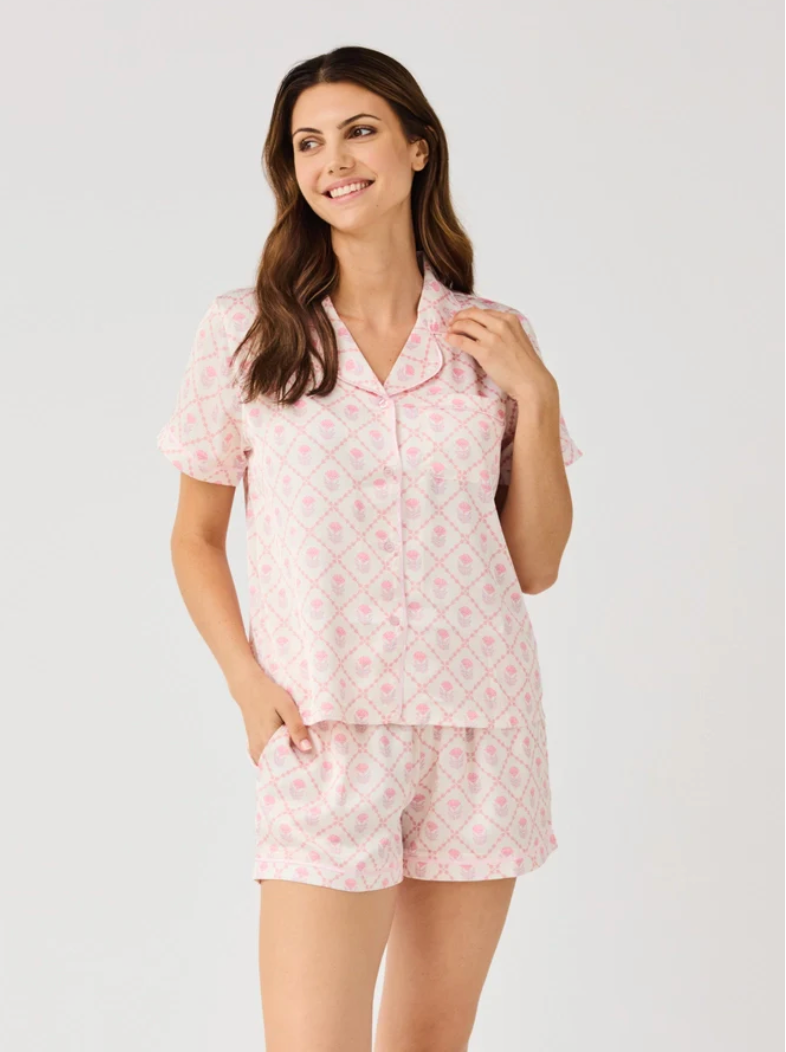 Women's Charlotte Satin Shorts Set | Florette Folly Pink