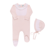 Feltman Brothers - Girls Jacquard Ruffled Knit Romper Footie & Bonnet: Pink / 0/3M
