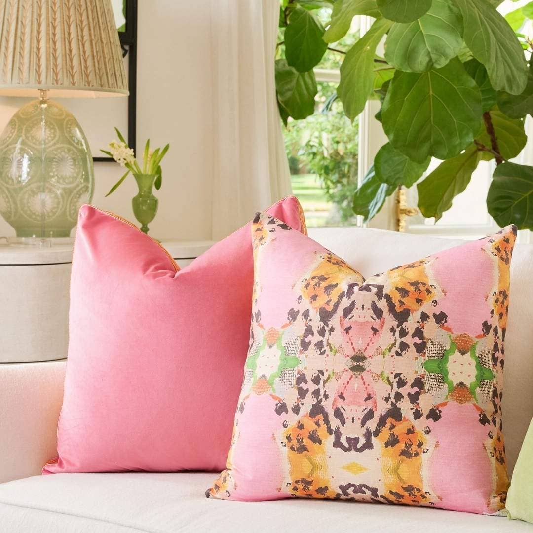 Laura Park Designs - Hot Pink Velvet Pillow with Orange Embroidery: One Size