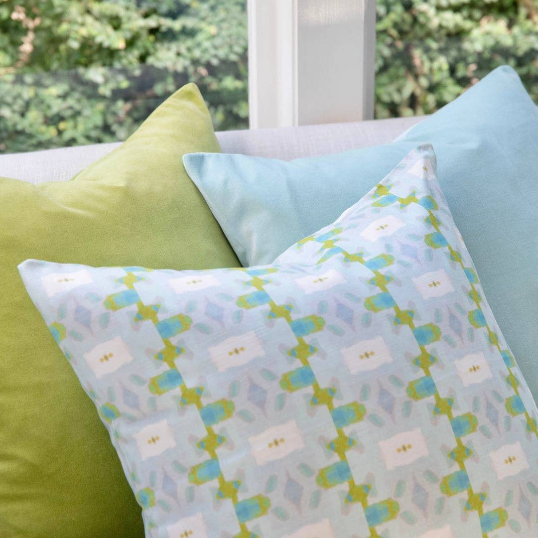 Laura Park Designs - Spa Blue Solid Velvet Pillow: 22" x 22" Throw Pillow