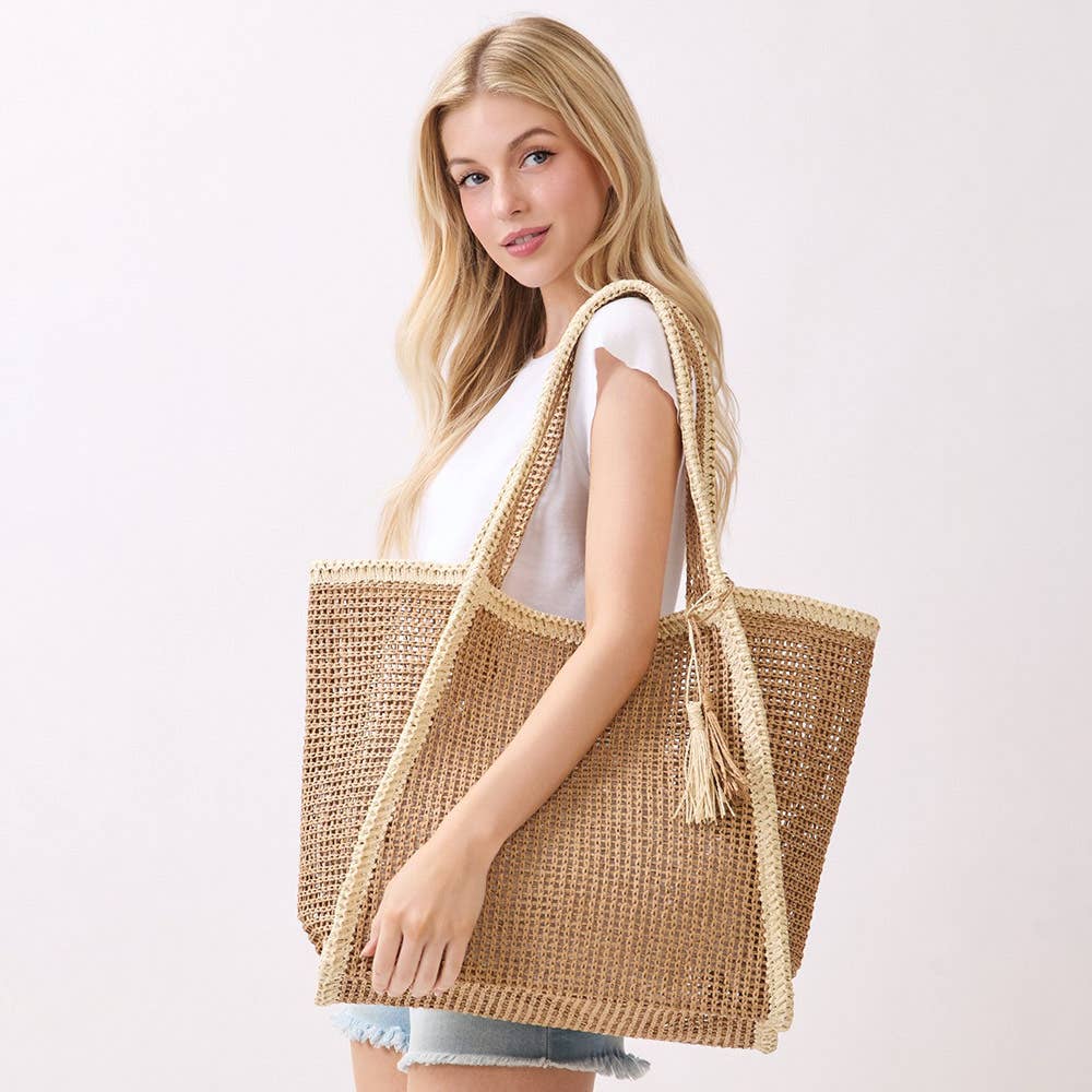 Natural Woven Straw Tote Bag