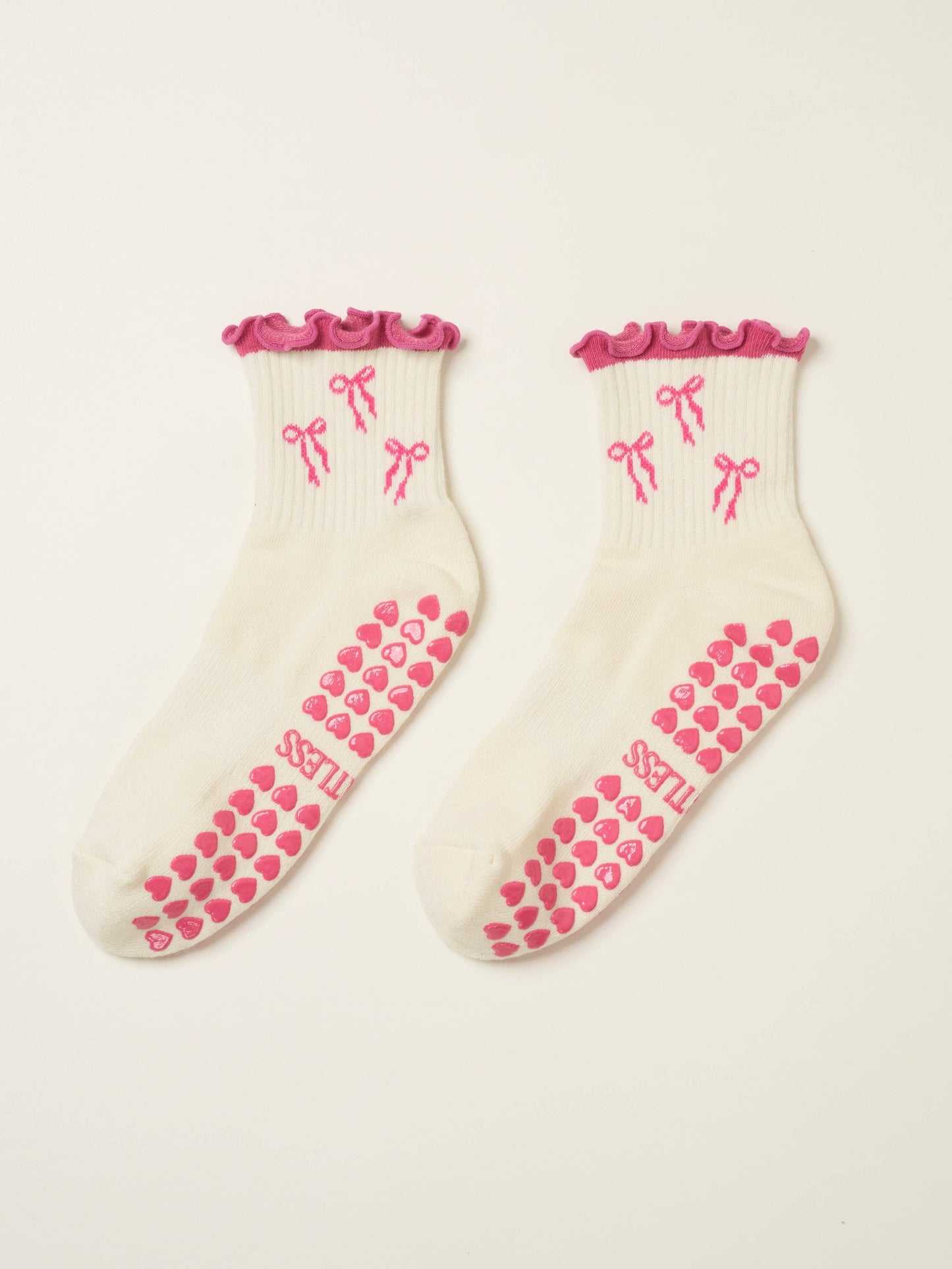 Hot Pink Bow Ruffle Grip Sock