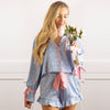 8 Oak Lane - Cottage Floral Periwinkle Satin Ruffle PJ Short Set: M