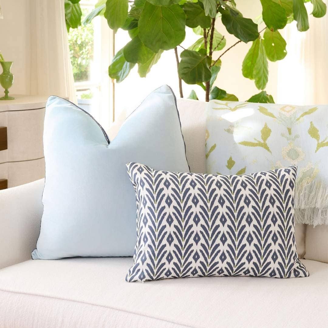 Laura Park Designs - Light Blue Velvet Pillow with Navy Embroidery: One Size