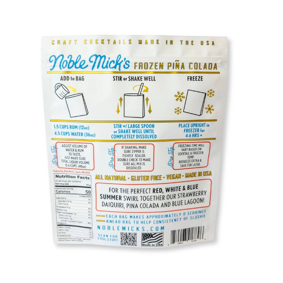 Noble Mick's - Craft Beverage Company - Red, White & Blue Summer Pina Colada Frozen Cocktail