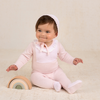 Feltman Brothers - Girls Jacquard Ruffled Knit Romper Footie & Bonnet: Pink / 0/3M