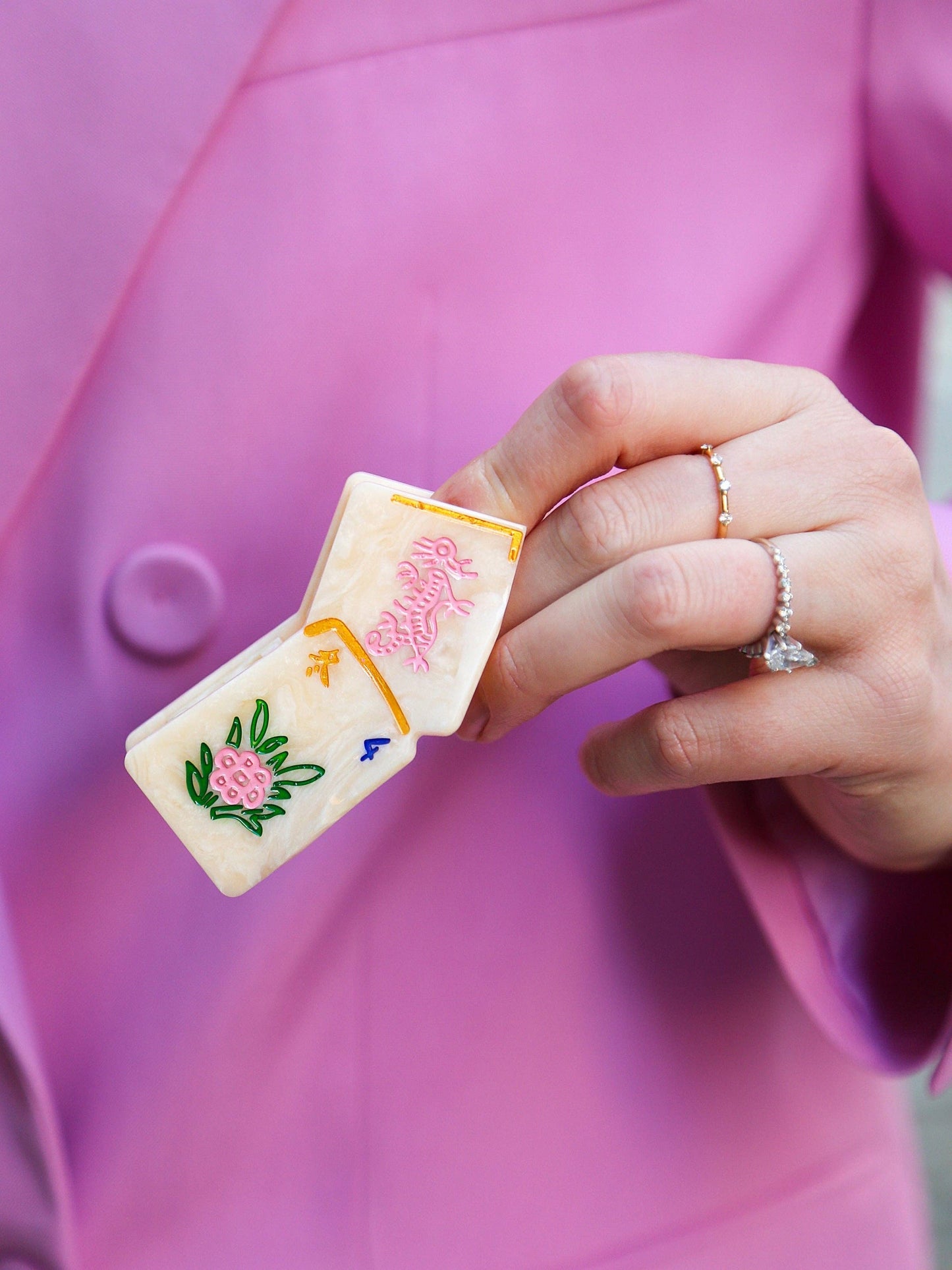 Solar Eclipse - Hand-Painted Mini Flower Mahjong Claw Hair Clip | Eco-Friendly