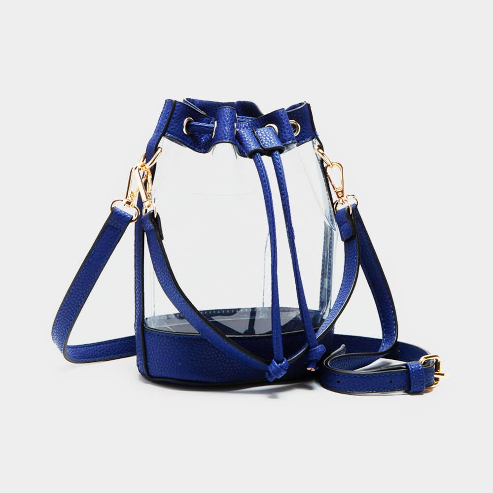 Solid Faux Leather Transparent Bucket Bag: Clear,Gray
