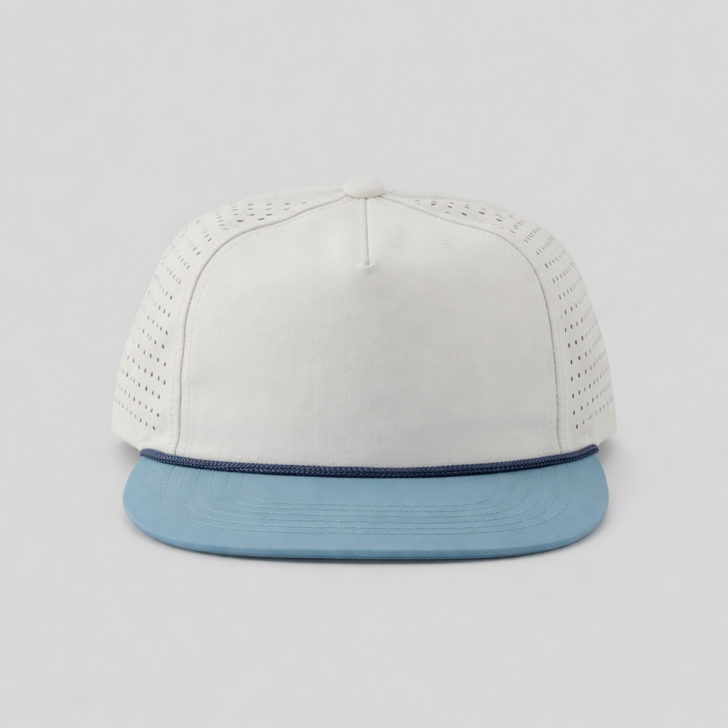 Blank Rope Hats - Perforated Bone-Steel Blue / Navy Rope
