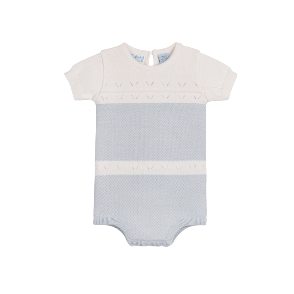Feltman Brothers - Boys Pointelle Contrast Knit Romper: Powder Blue / 9M