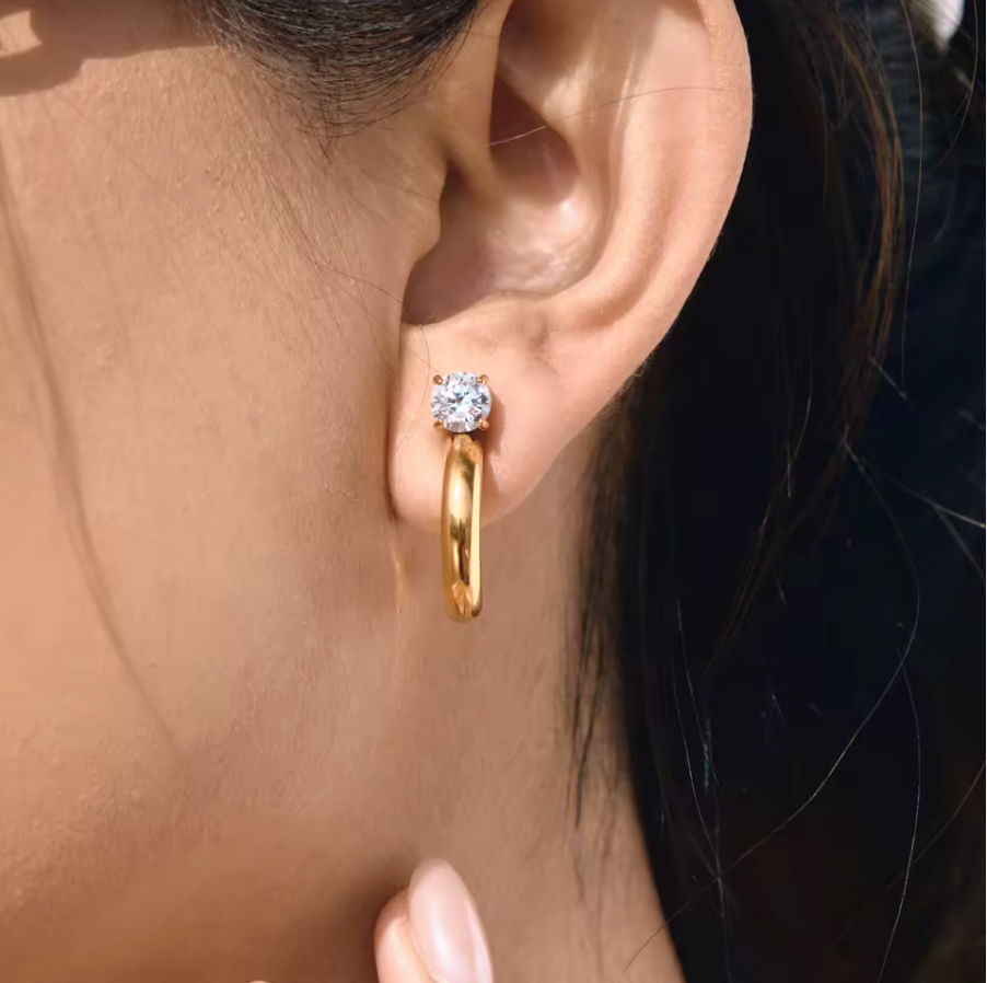 Savvy Bling - Solitaire Hoop Earrings Water Resistant