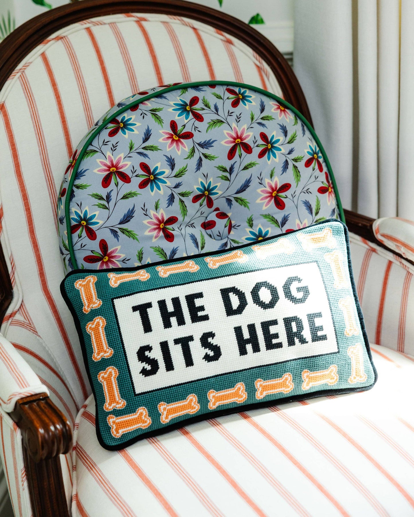 Furbish Studio - Dog Sits Here Needlepoint Pillow