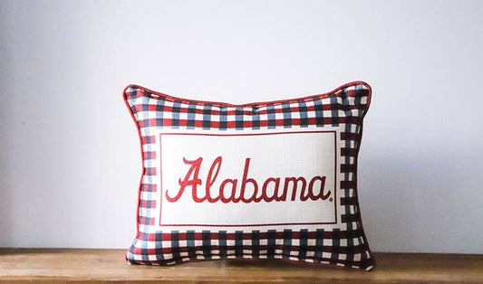Little Birdie Home - Alabama Triple Collegiate Gingham Piped Pillow