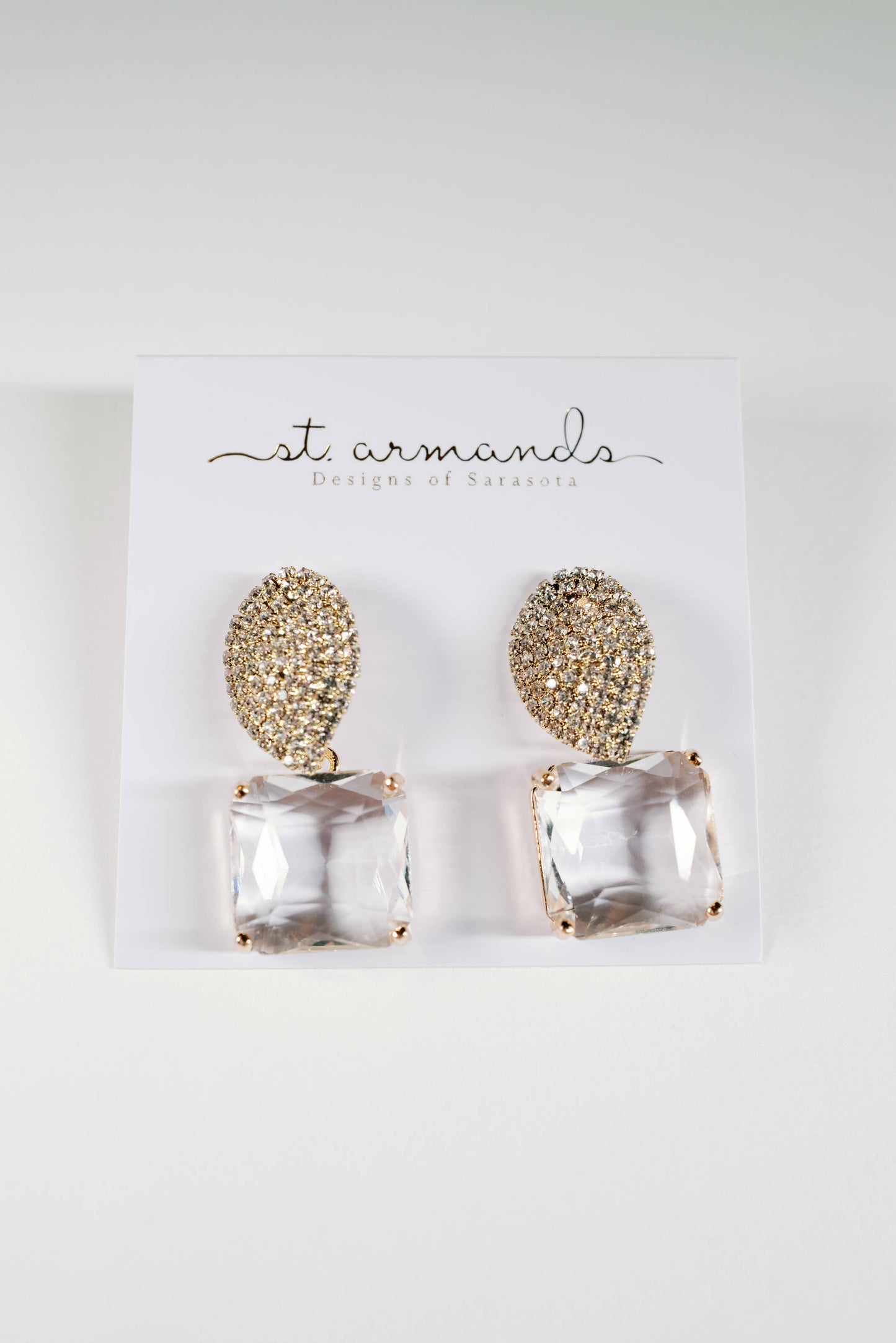 St Armands Designs of Sarasota - Clear Crystal Retro Pave Crystal Gum Drop Statement Earrings