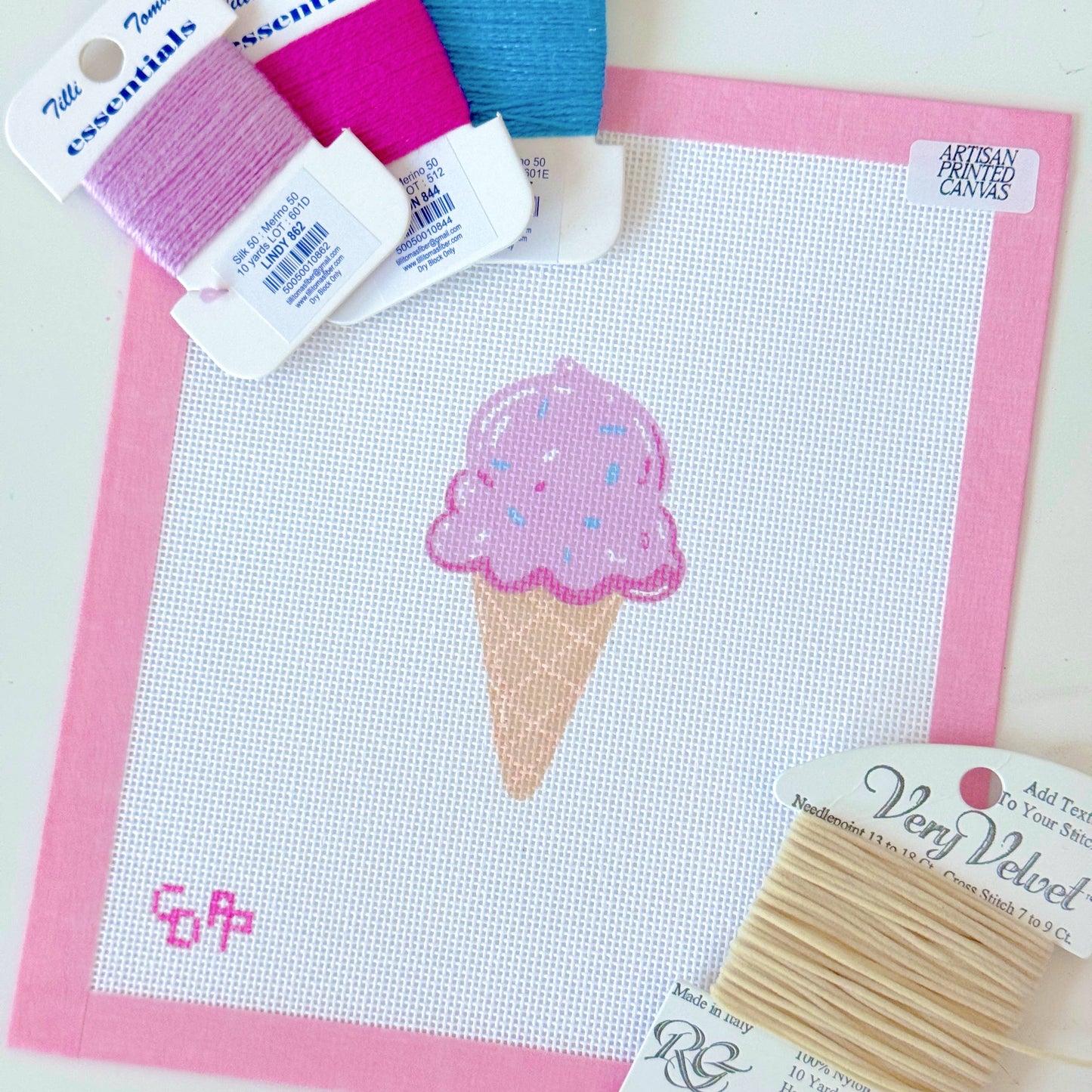 Cotswold Co Designs - Summer Needlepoint Canvas, Artisan Printed, Icecream Needlep