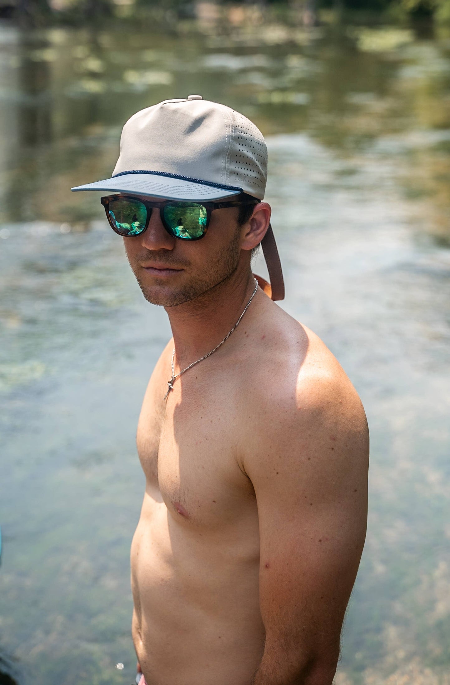 Blank Rope Hats - Perforated Bone-Steel Blue / Navy Rope