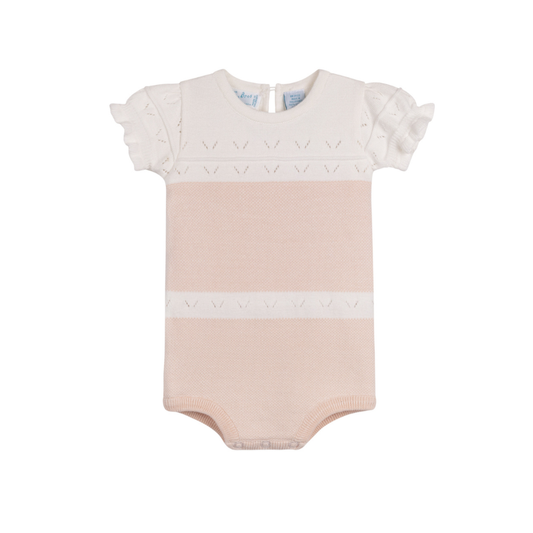 Feltman Brothers - Girls Pointelle Contrast Knit Romper: Blush / 6M