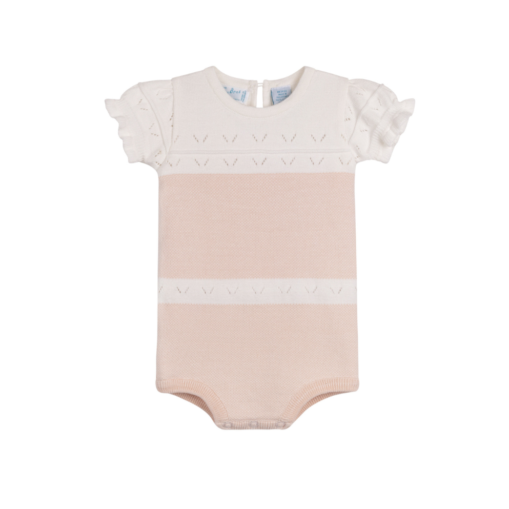 Feltman Brothers - Girls Pointelle Contrast Knit Romper: Blush / 6M