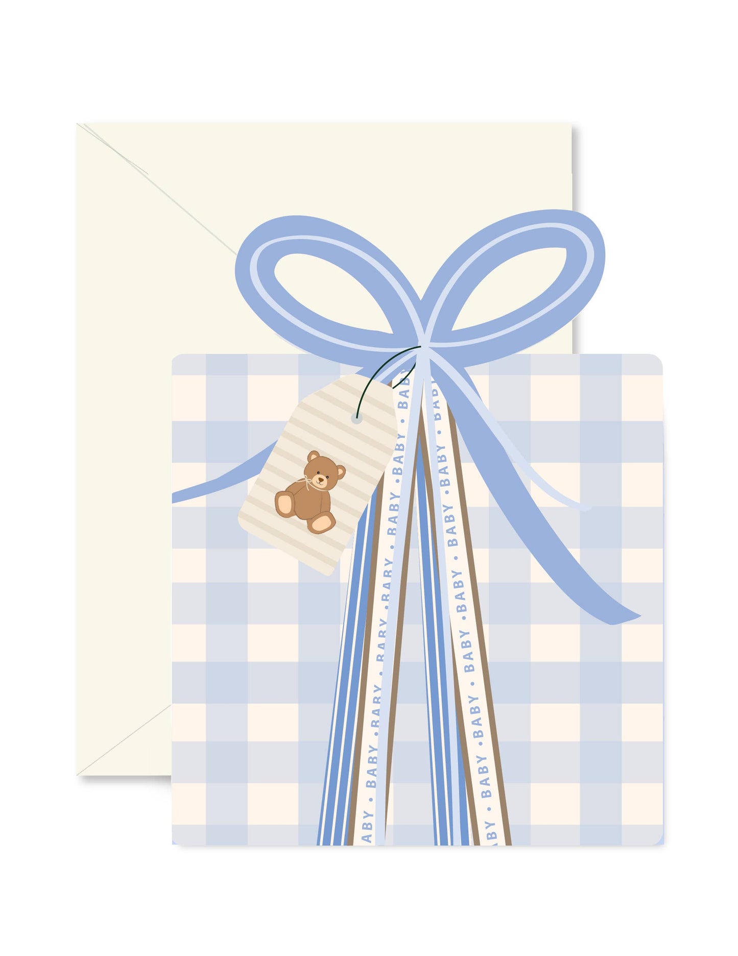 Ginger P. Designs - Blue Gingham Baby Gift Die-Cut Greeting Card