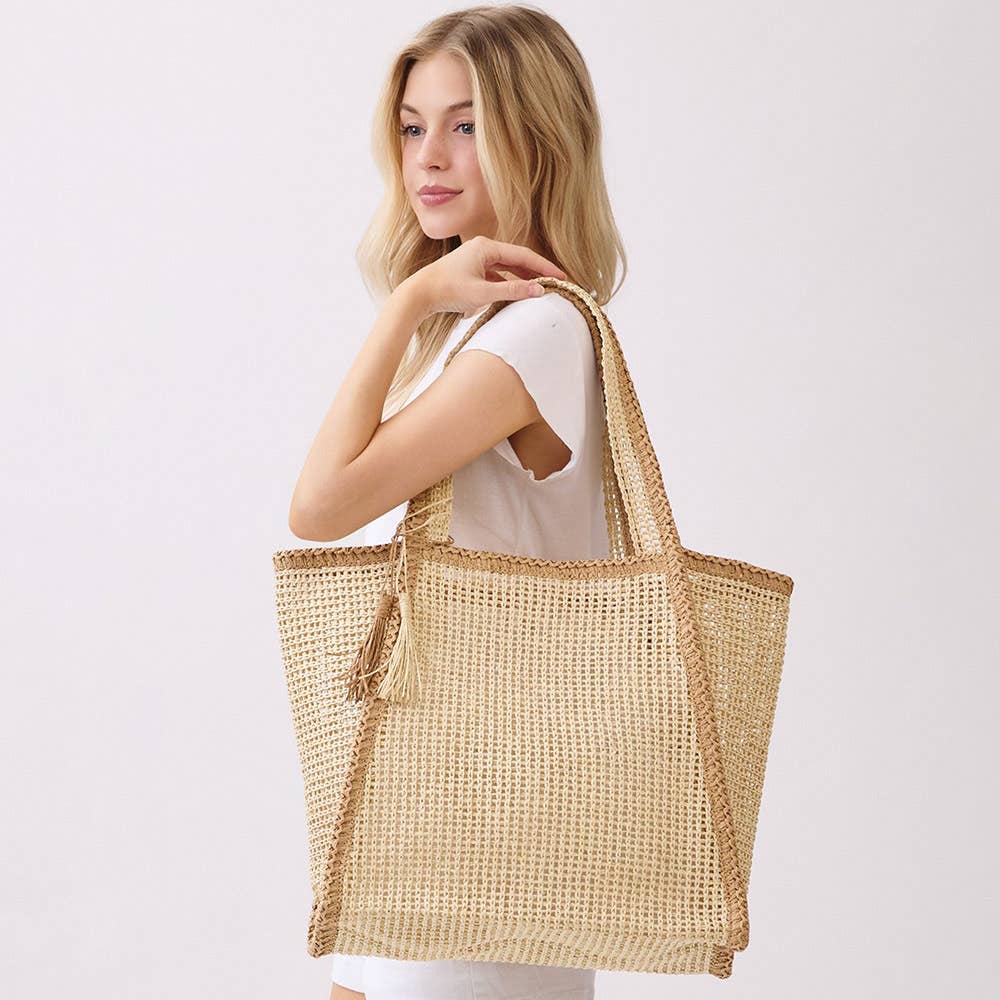 Natural Woven Straw Tote Bag