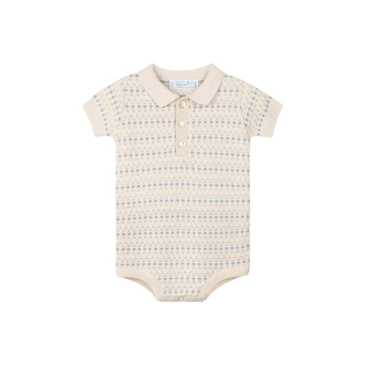 Feltman Brothers - Boys Pointelle Jacquard Knit Romper: Ecru / 12M