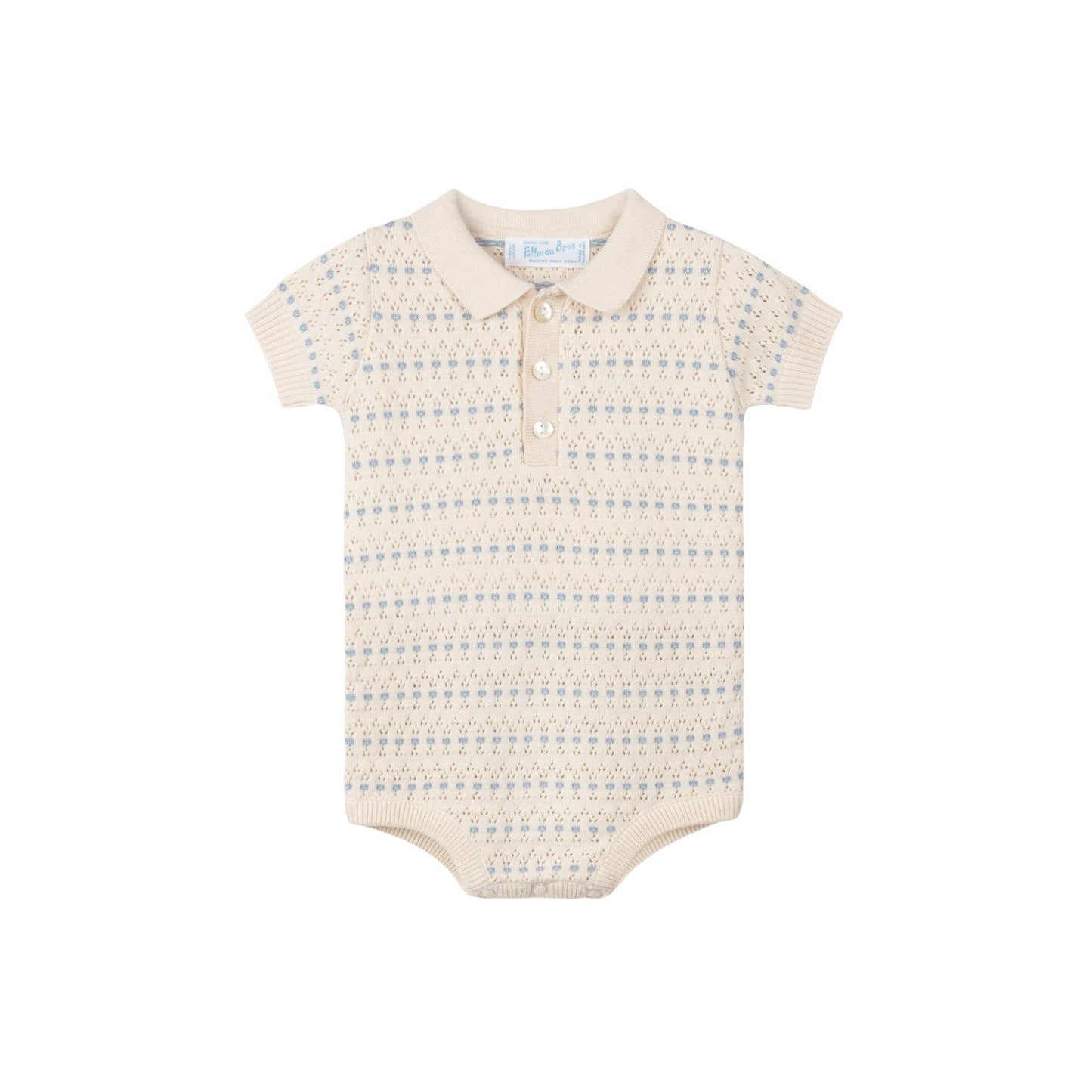 Feltman Brothers - Boys Pointelle Jacquard Knit Romper: Ecru / 12M