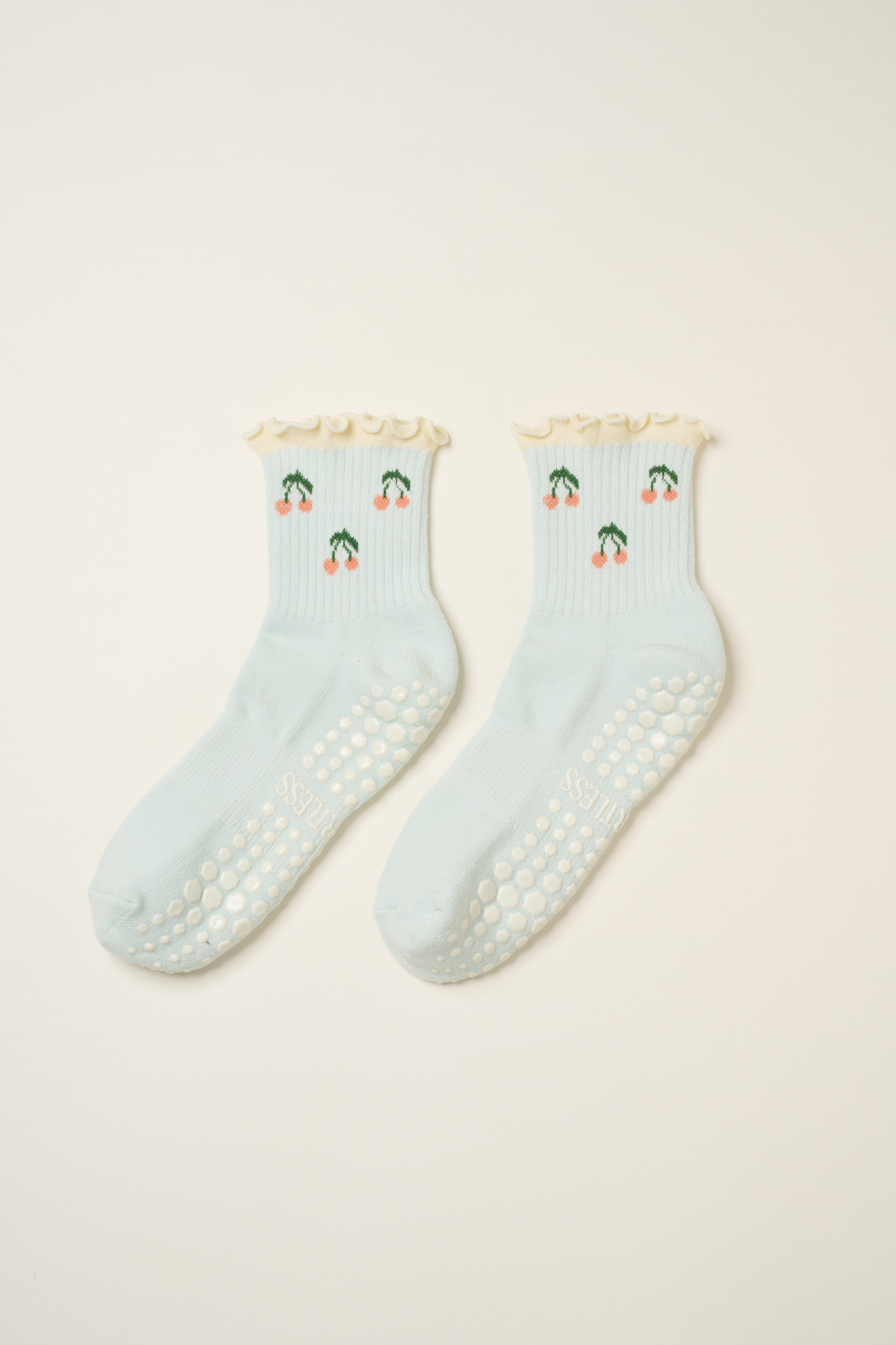 Effortless Club - 🍒 Cherry Ruffle Grip Sock [Baby Blue], Pilates Socks