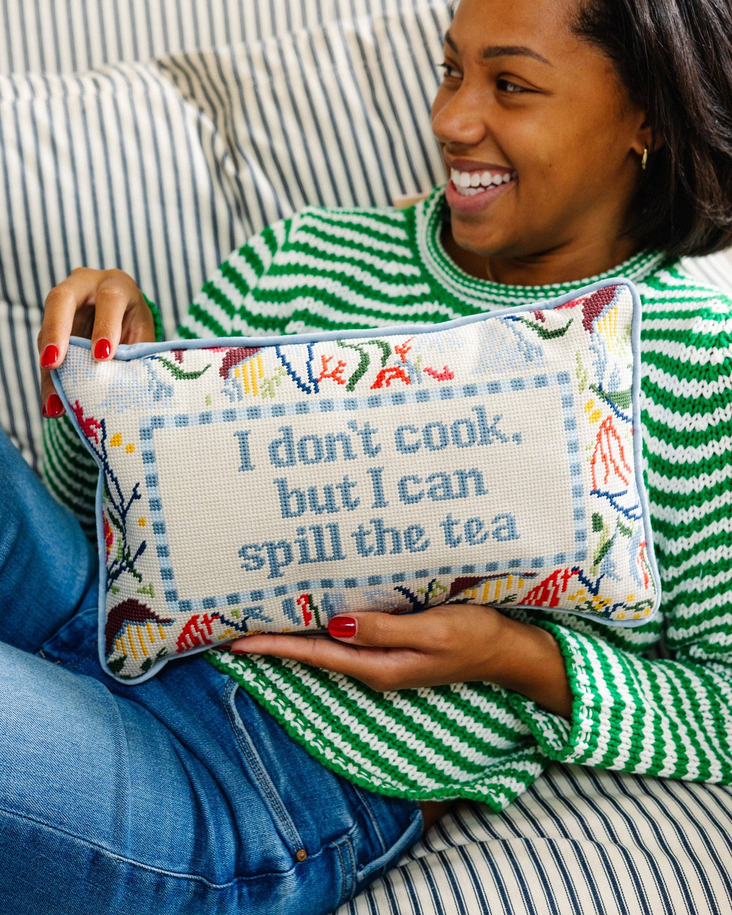 Furbish Studio - Spill the Tea Needlepoint Pillow