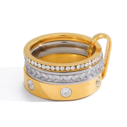 Savvy Bling - Triple Mixed Metal Carabiner Ring Stack Water Resistant