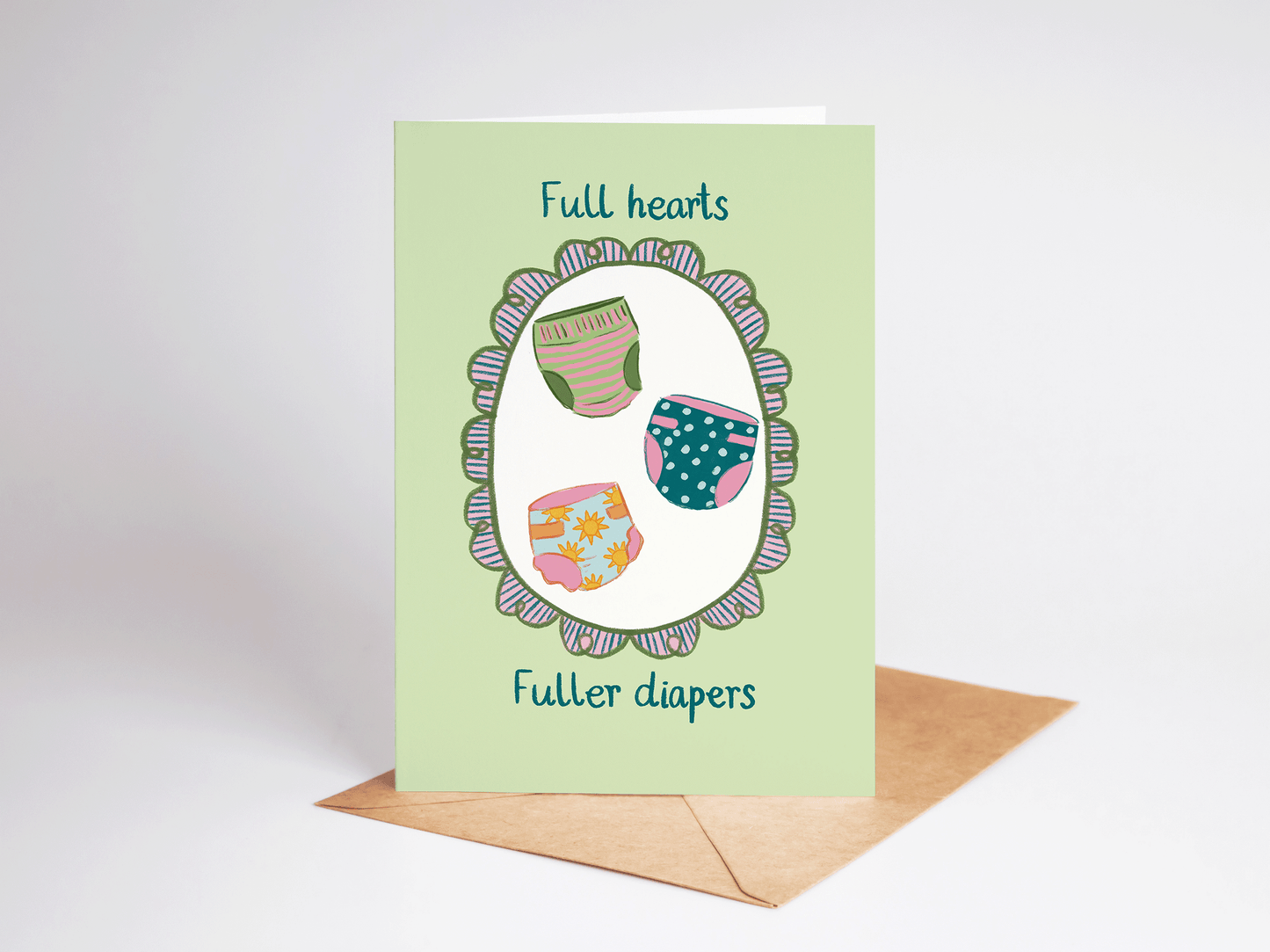 The Shelley Society - Full Hearts Fuller Diapers New Baby Pregnancy Greeting Card