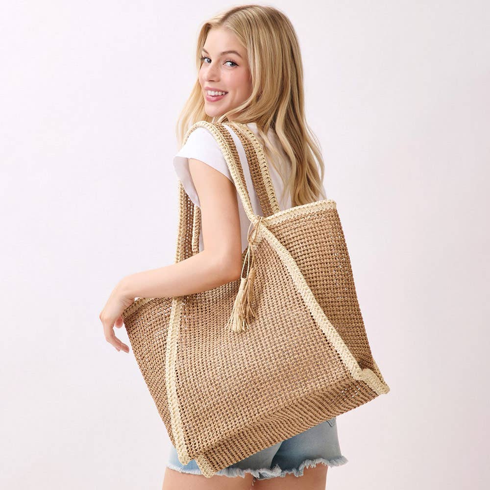 Natural Woven Straw Tote Bag