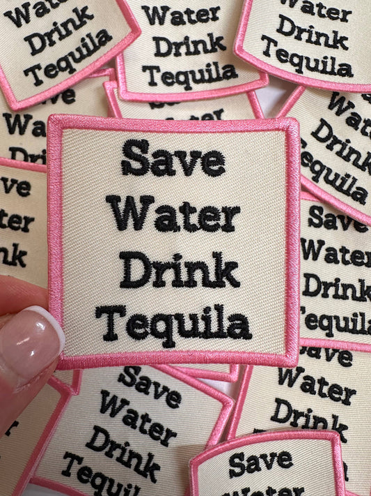 Aloe and Milk Boutique - Save Water Drink Tequila Pink Patch, tequila patch, tequila