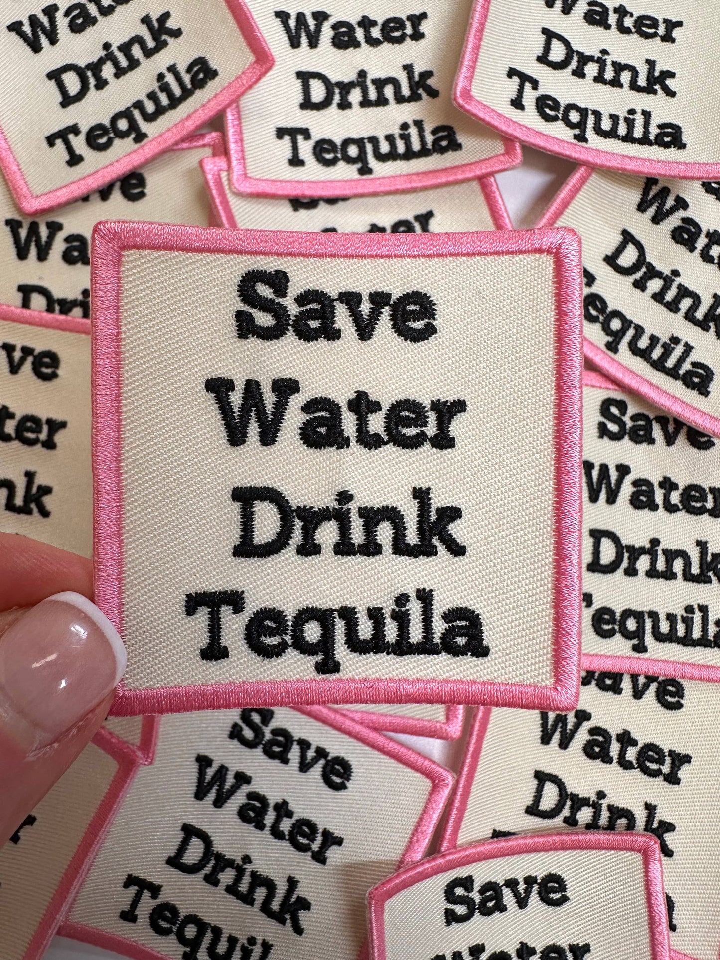 Aloe and Milk Boutique - Save Water Drink Tequila Pink Patch, tequila patch, tequila