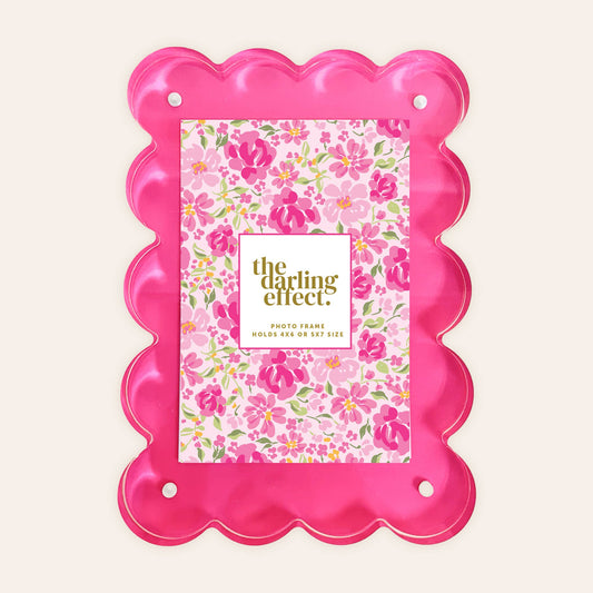 Rectangle Scalloped Acrylic Frame-Hot Pink