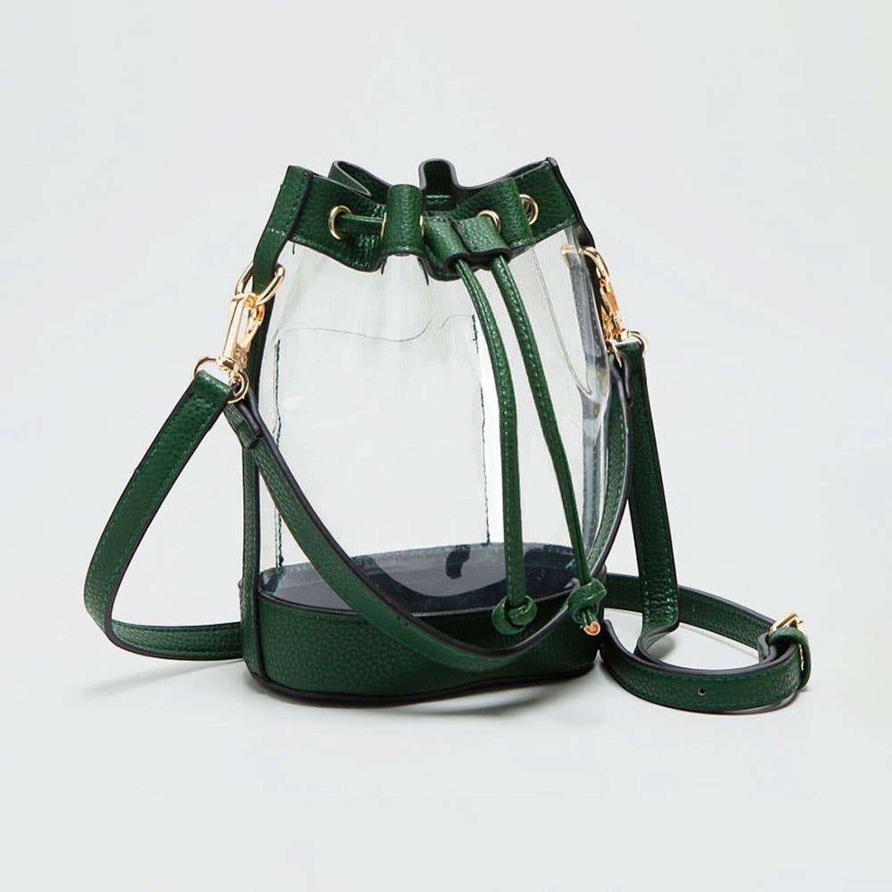 Solid Faux Leather Transparent Bucket Bag: Clear,Gray