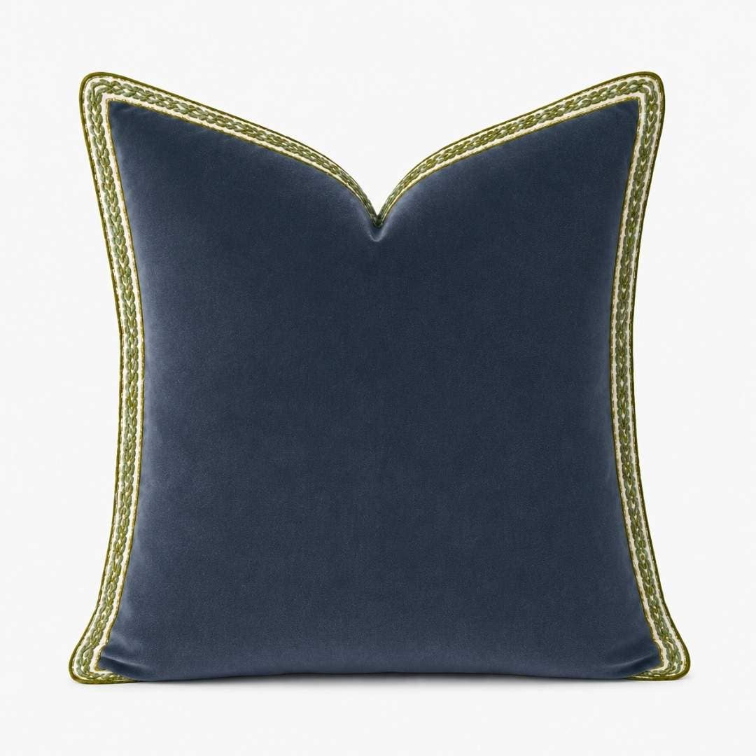Laura Park Designs - Navy Velvet Pillow with Green Embroidery: One Size