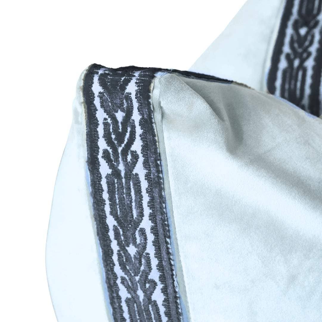 Laura Park Designs - Light Blue Velvet Pillow with Navy Embroidery: One Size
