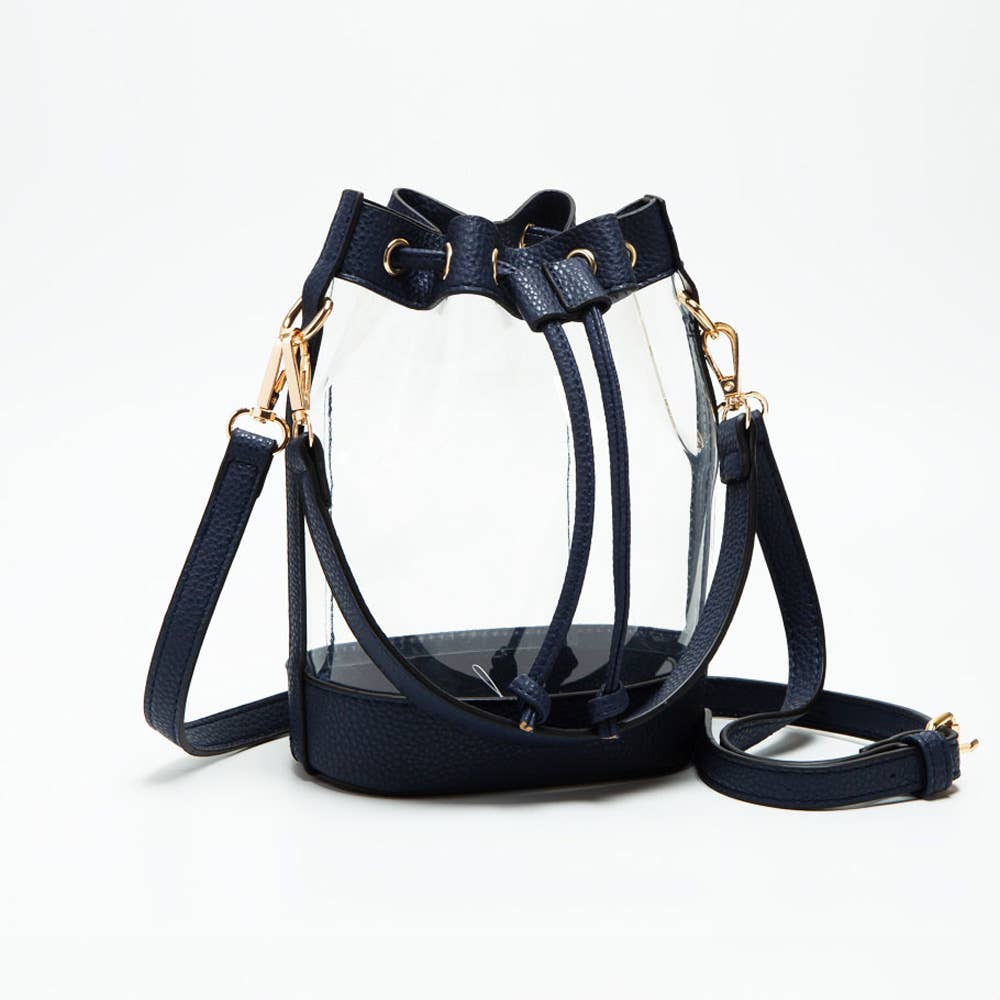 Sensibling Corp. - Solid Faux Leather Transparent Bucket Bag: Red