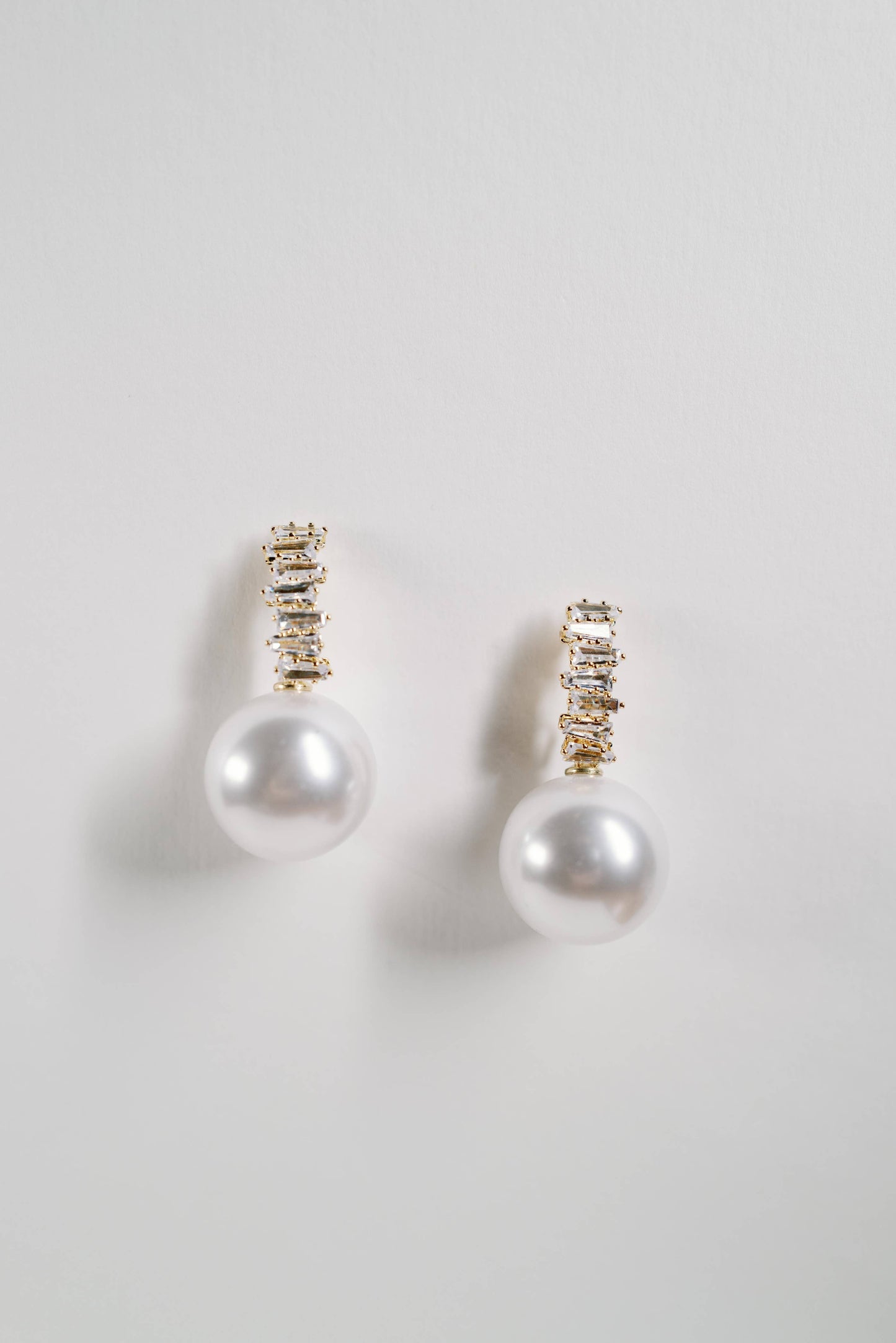 St Armands Designs of Sarasota - Crystal Baguette Pearl Drop Holiday Statement Earrings