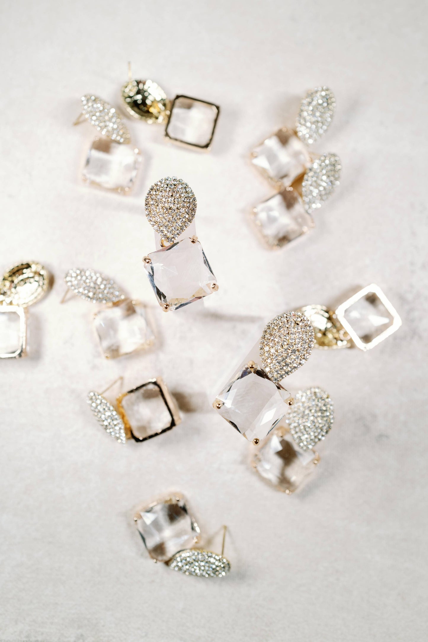 St Armands Designs of Sarasota - Clear Crystal Retro Pave Crystal Gum Drop Statement Earrings