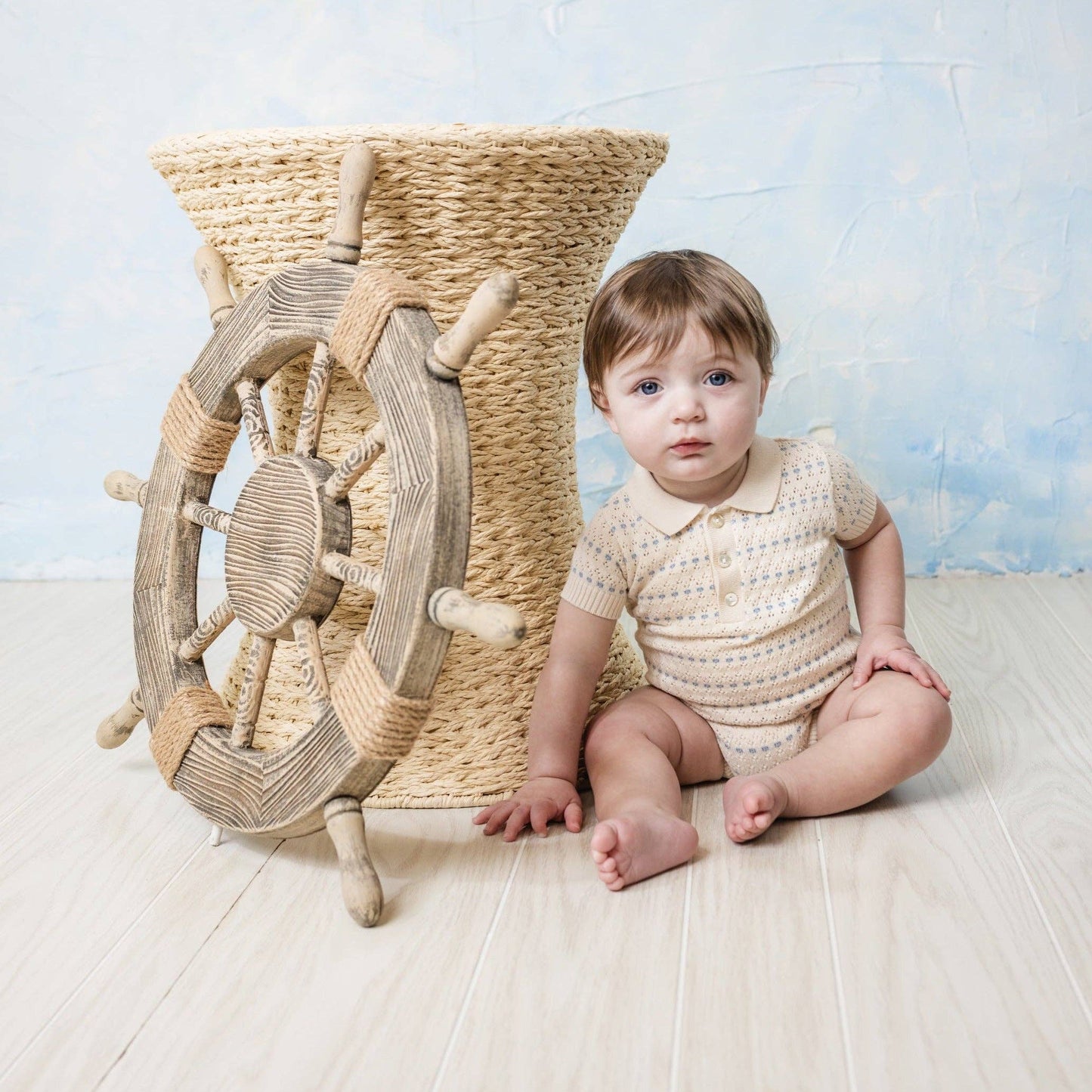 Feltman Brothers - Boys Pointelle Jacquard Knit Romper: Ecru / 12M