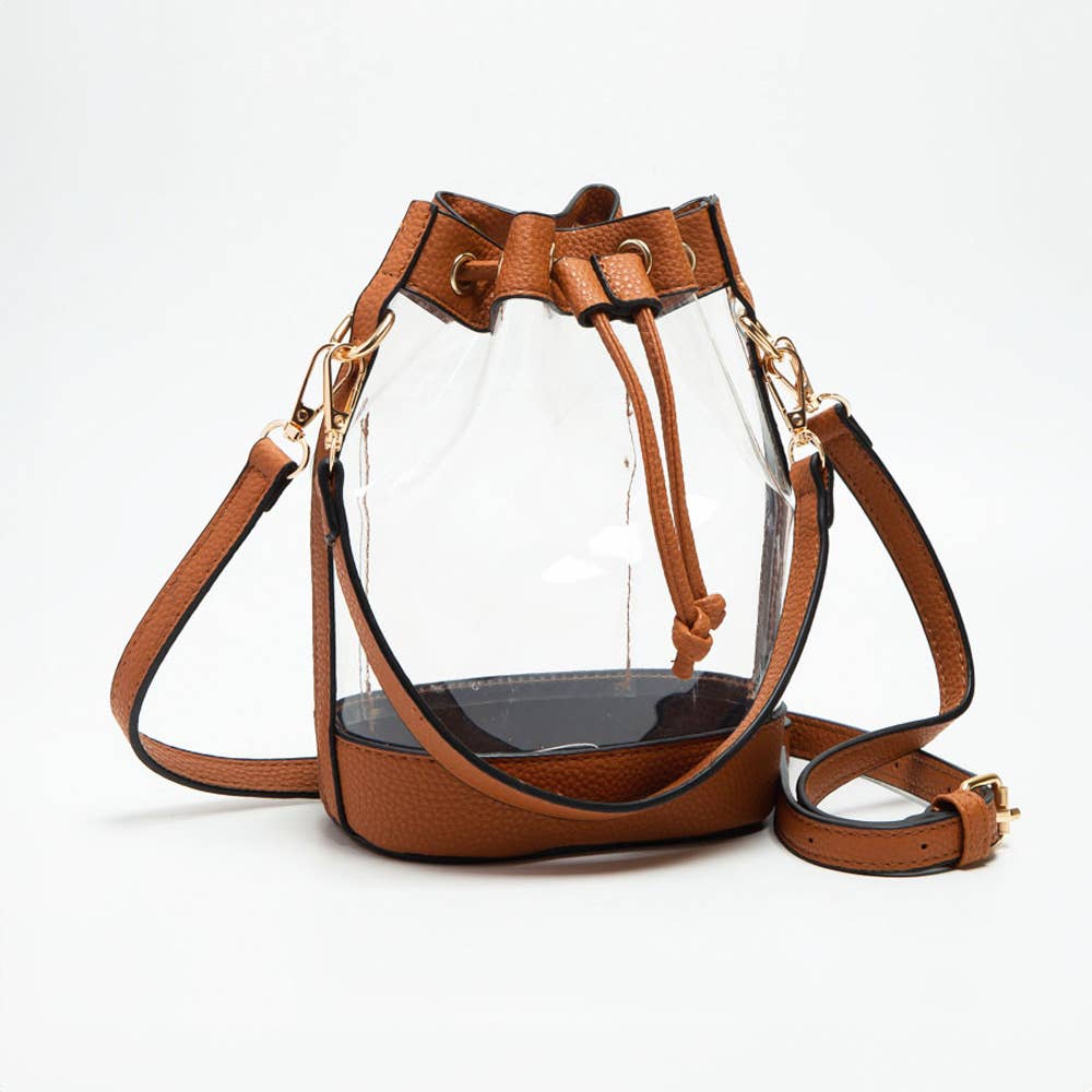 Sensibling Corp. - Solid Faux Leather Transparent Bucket Bag: Red