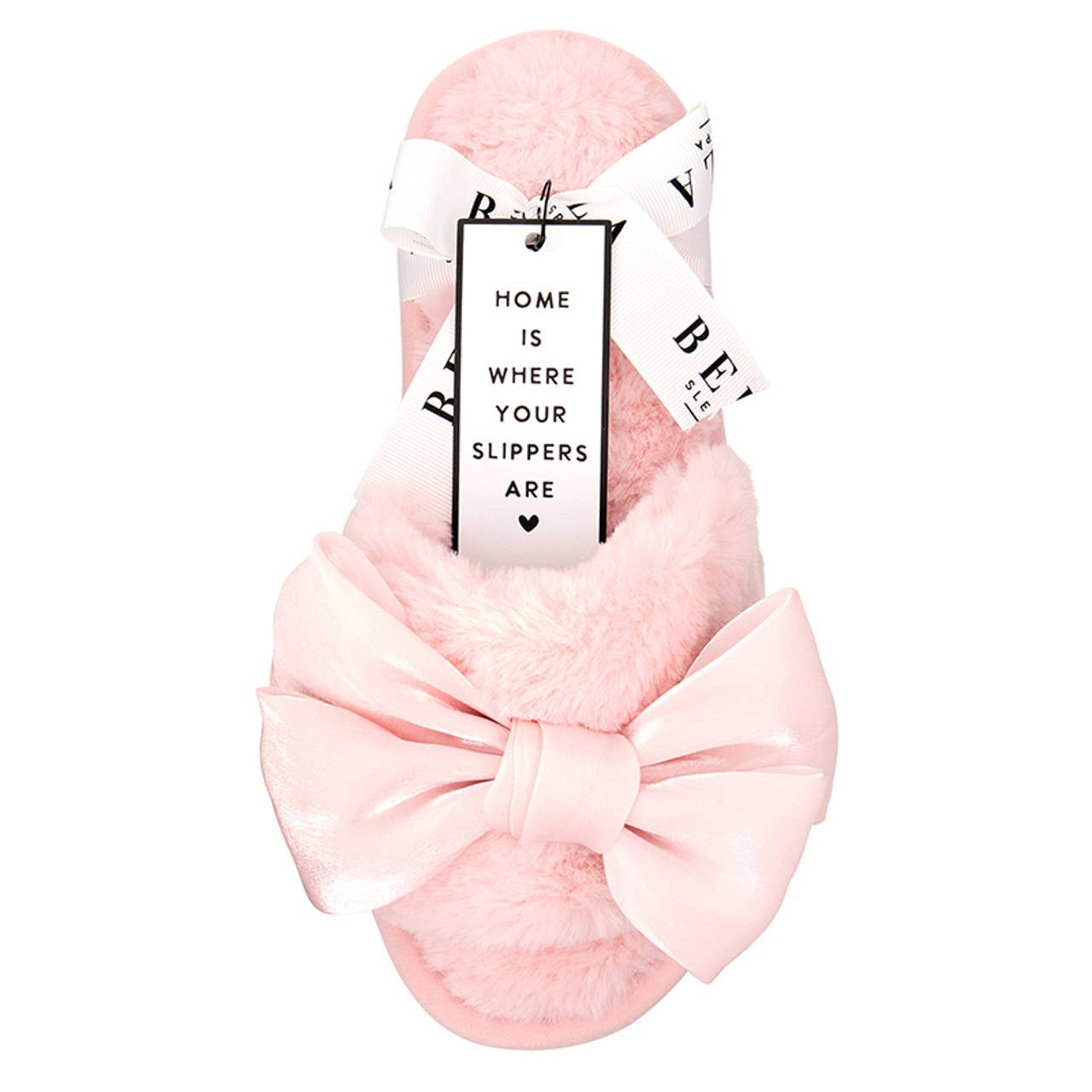 Bella Sleep + Spa - Plush Slippers - Light Blush Bow: Base Material: 100% Polyester / Large