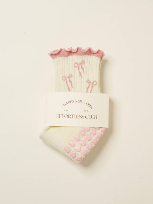 Pink Bow Ruffle Grip Sock